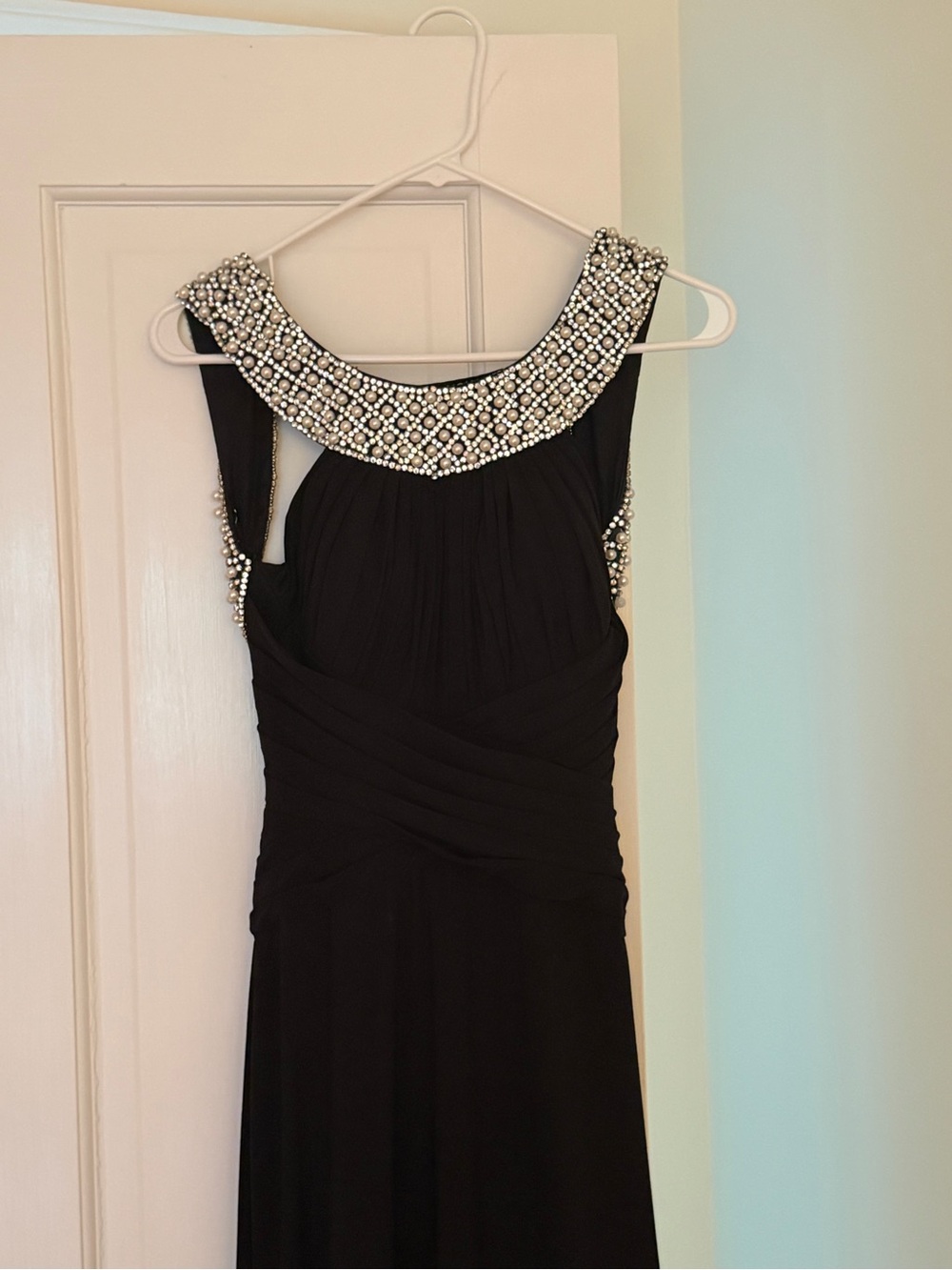 Sherri Hill Black Maxi Dress with Beaded Collar - Picture 2 of 8